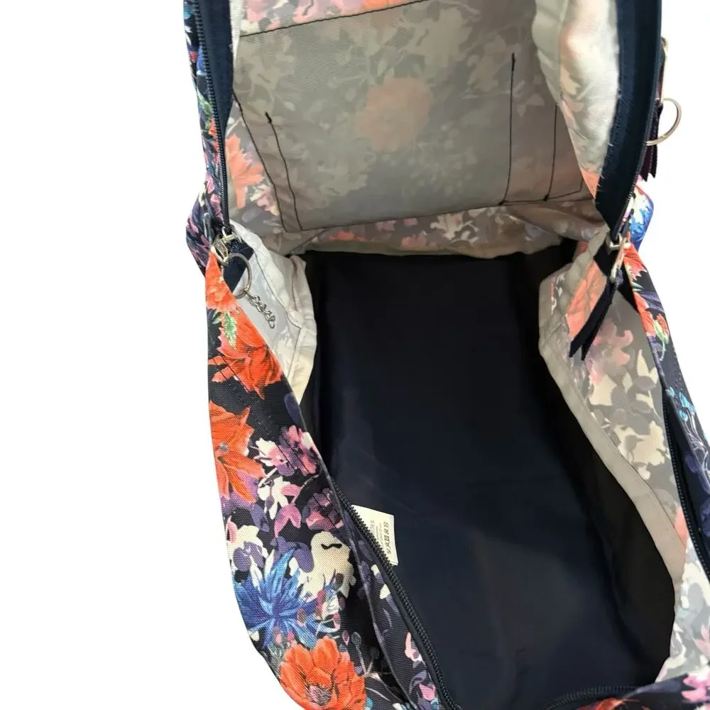 JanSport backpack, kids, girls, floral, coral, purple, navy blue, zippered